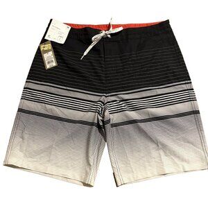Goodfellow Board Shorts Men's Size 36 Black Gray Stripe NWT UPF 50+